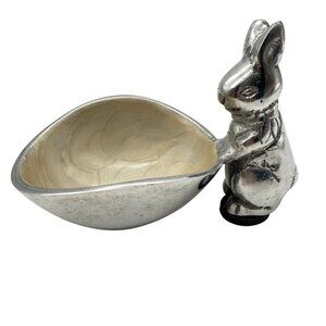 Vtg Bunny Candy Bowl Trinket Dish Cast Aluminum Enameled Bowl Easter Spring